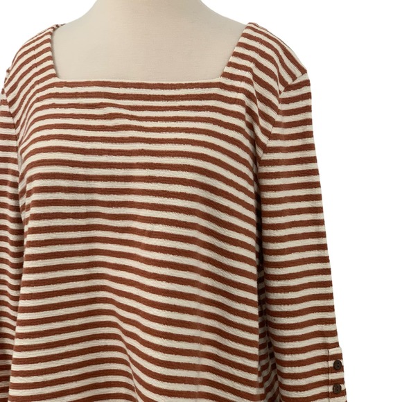 J. Jill Women's Pullover 3/4 Sleeve Square Neck Brown/Cream Striped Top XL - Picture 2 of 8